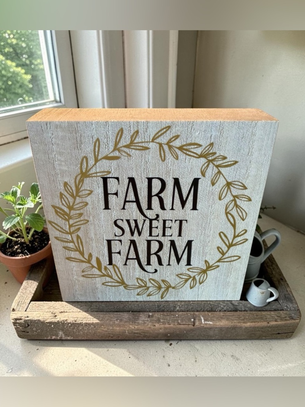 Farm Sweet Farm 4” x 4” Wood Block Sign
